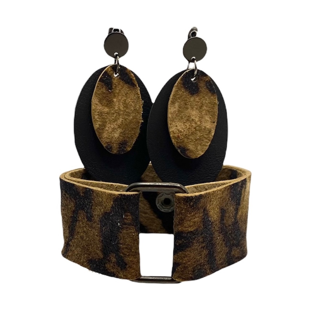 Print Leather Cuff and matching earrings